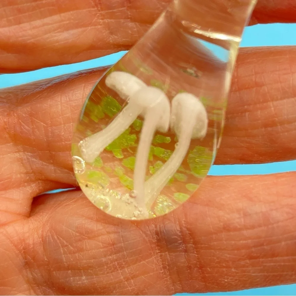 Art Glass Clear White Mushroom Blown Glass Drop Pendant